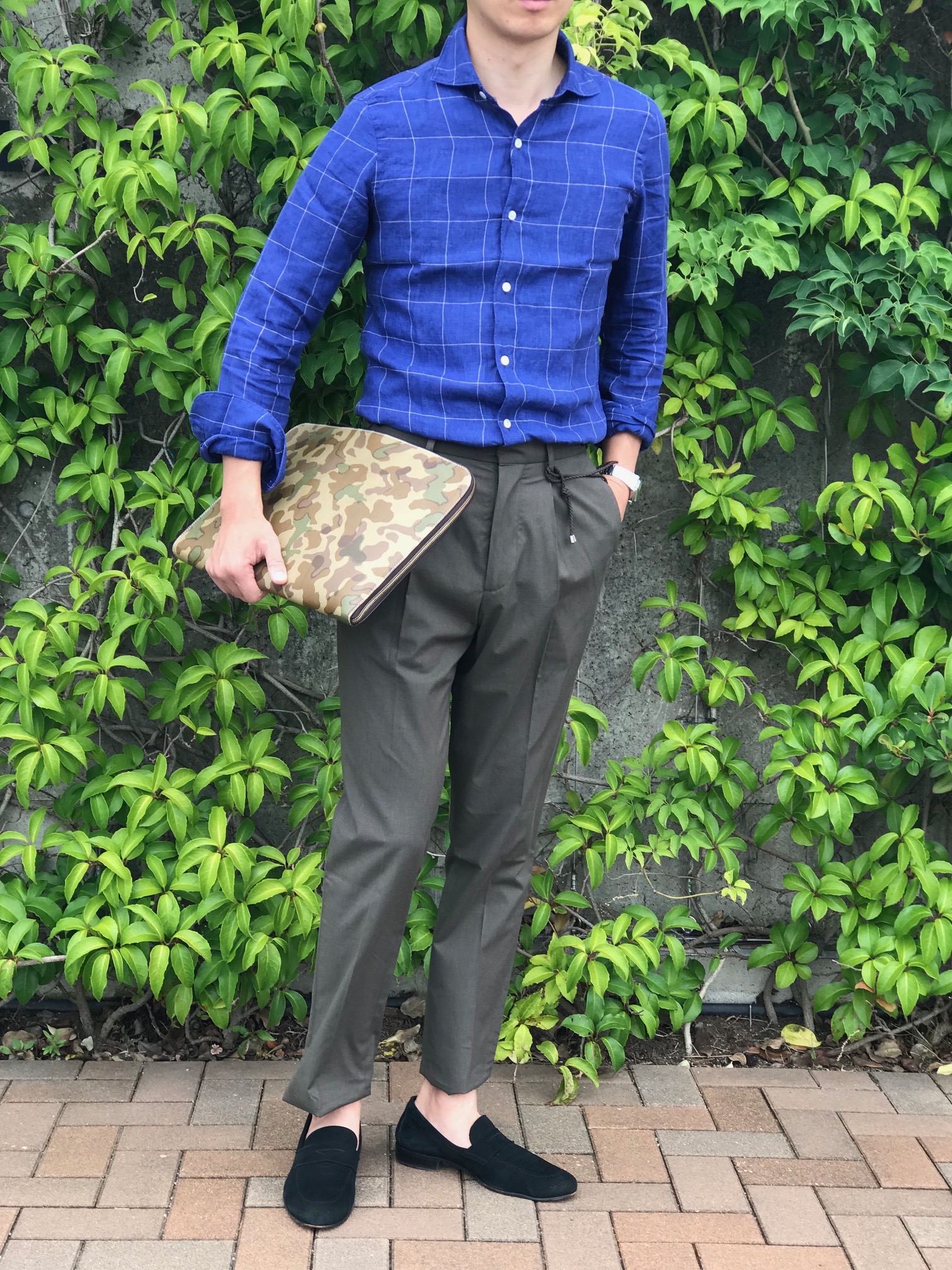 夏はやっぱりリネン! 【Finamore】「LUIGI」リネン ウィンドウペン柄ブルーシャツ!!