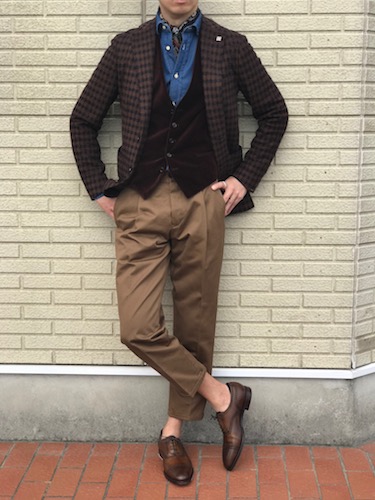 ブラウングラーデション! 【TAGLIATORE】「MONTECARLO」 チェック柄ジャージジャケット!!