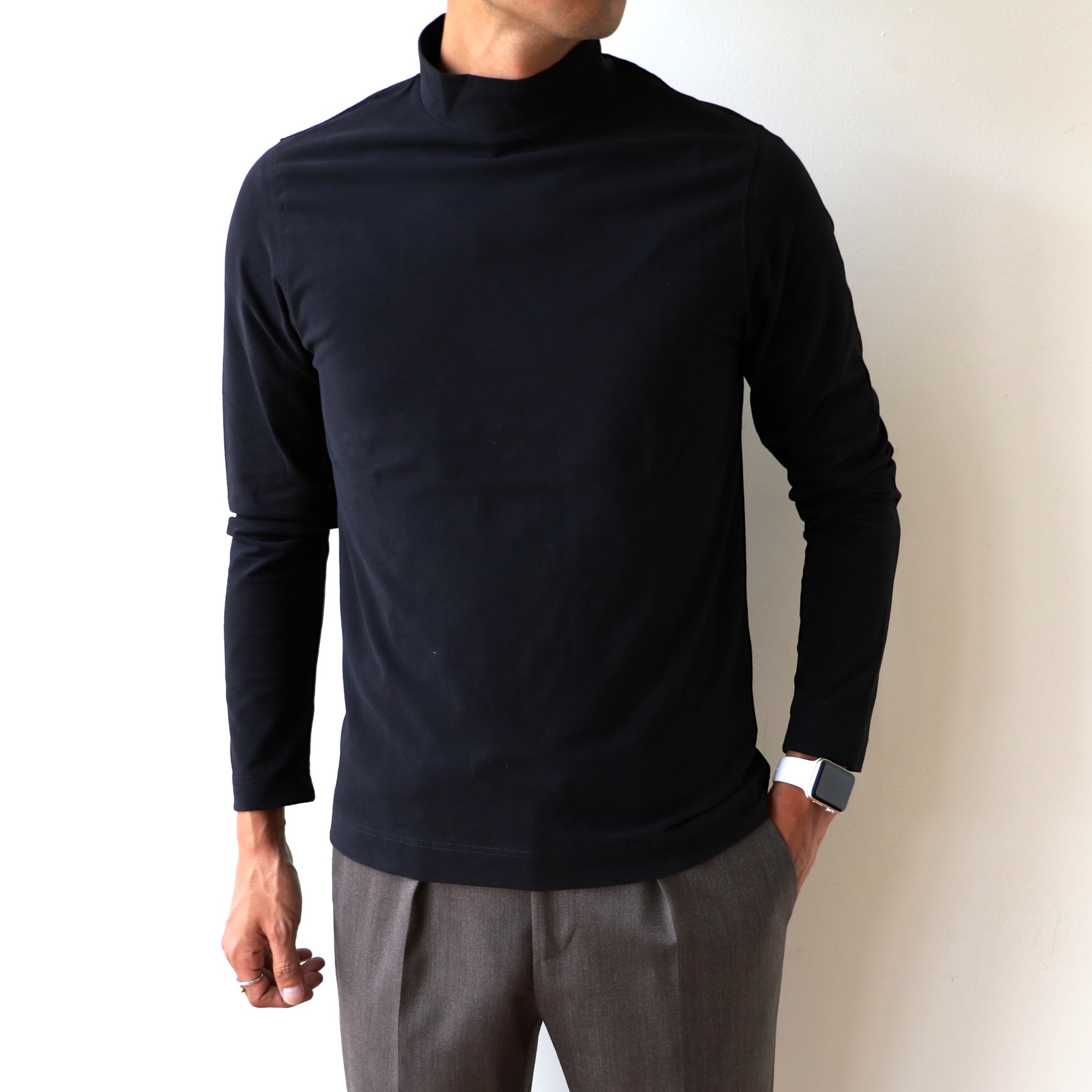 チルコロ1901 モックネック ロングスリーブ Tシャツ 黒 XS CIRCOLO